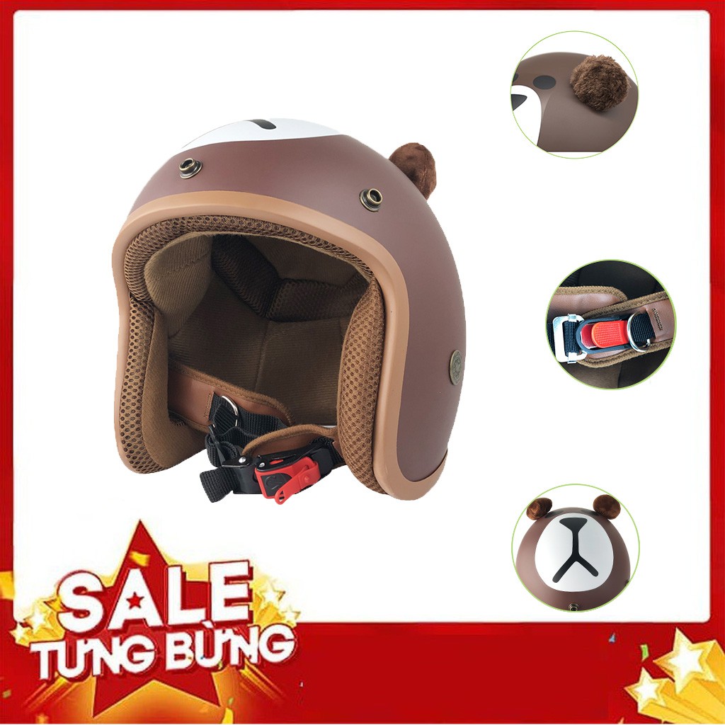 [ HOT DEAL ] Mũ bảo hiểm 3/4 gấu brown kèm tai gấu